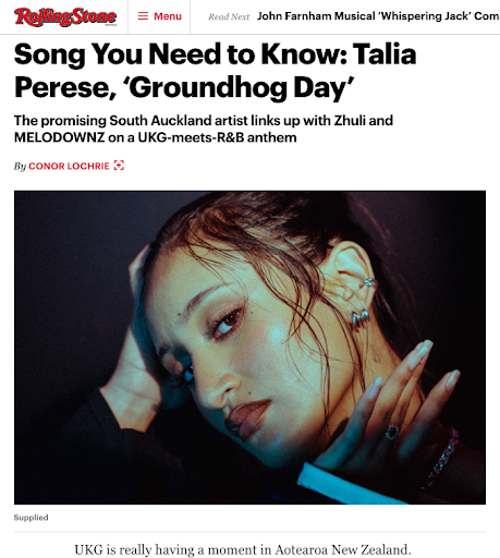 Emerging R&B Sensation & 2026 Pacific Music Award-winning Artist Talia Perese Lands Feature in Rolling Stone AU-NZ.